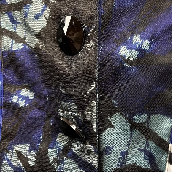 Alberto Makali Watercolor Abstract Mesh Buttoned Blazer Jacket Blue Black Size 6 - Picture 5 of 7